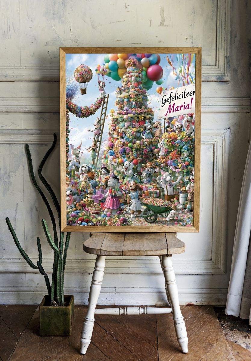 Floral Puppy Celebration Poster. — room view 1