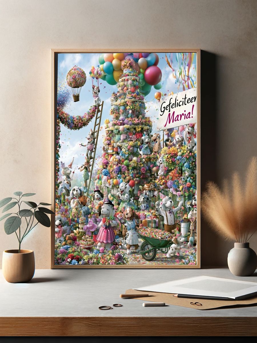 Floral Puppy Celebration Poster. — room view 2