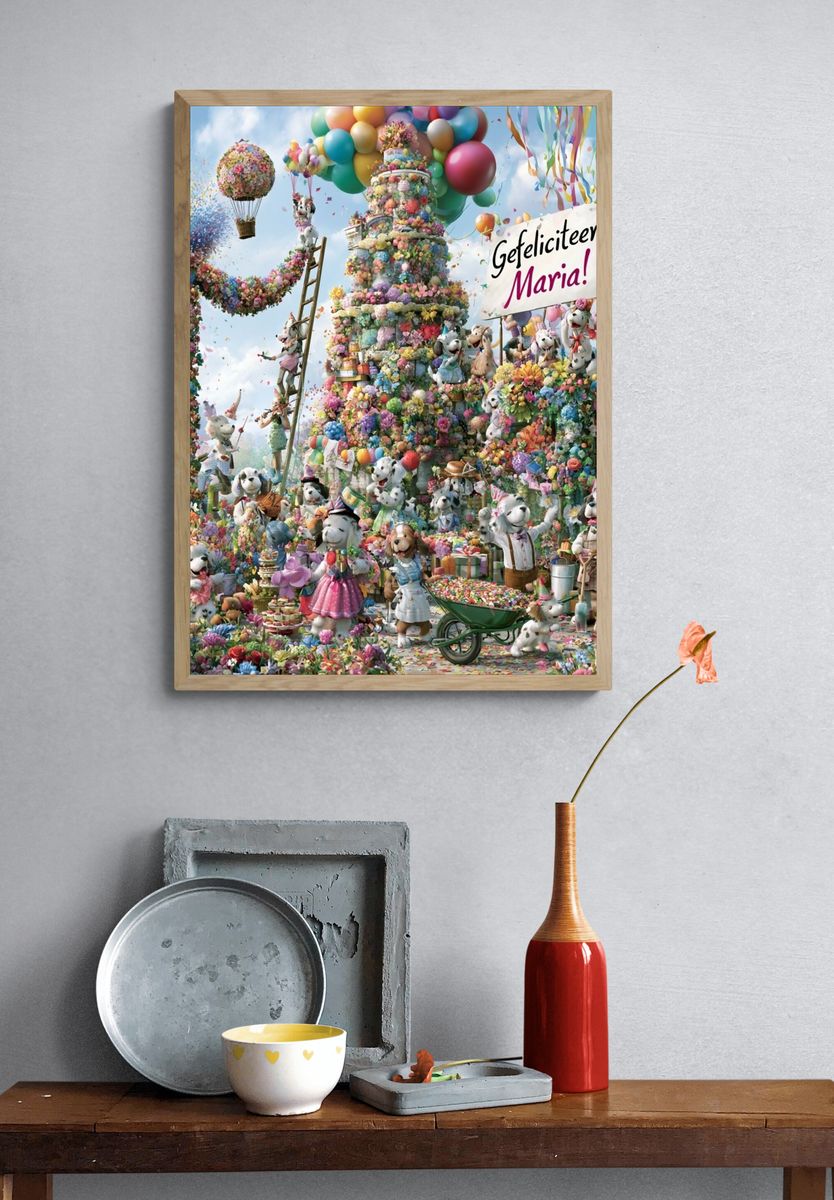 Floral Puppy Celebration Poster. — room view 3