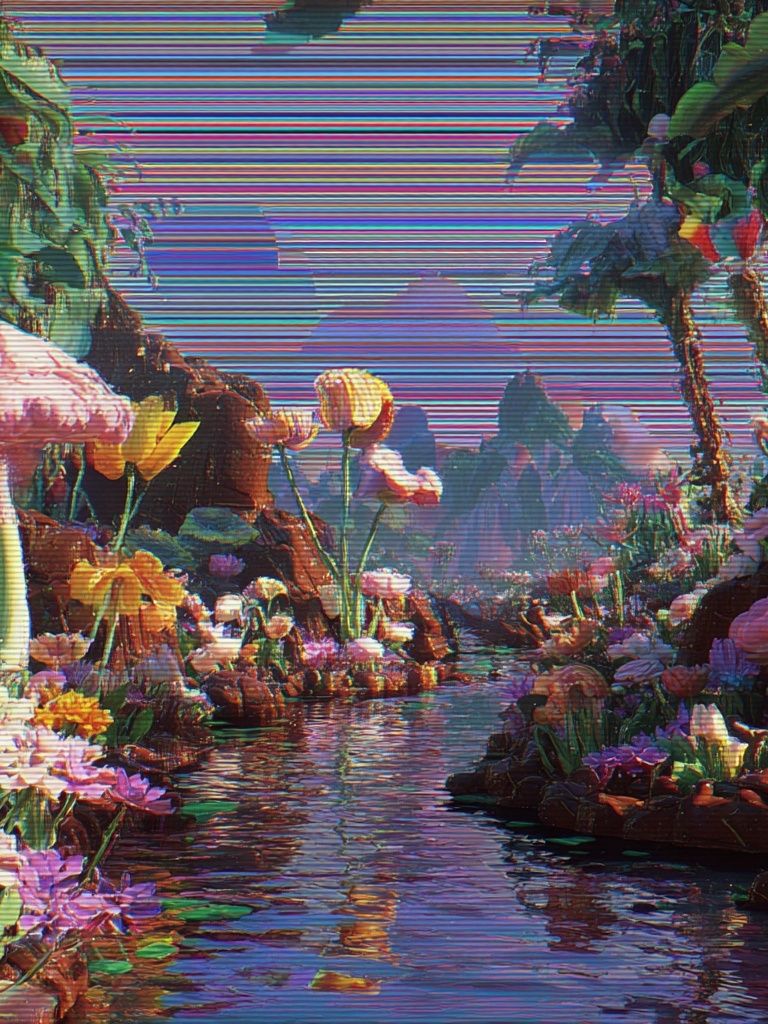 Surreal Floral River Digital-Art Poster. poster — illustration art