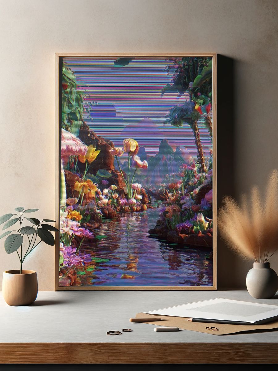 Surreal Floral River Digital-Art Poster. — room view 2