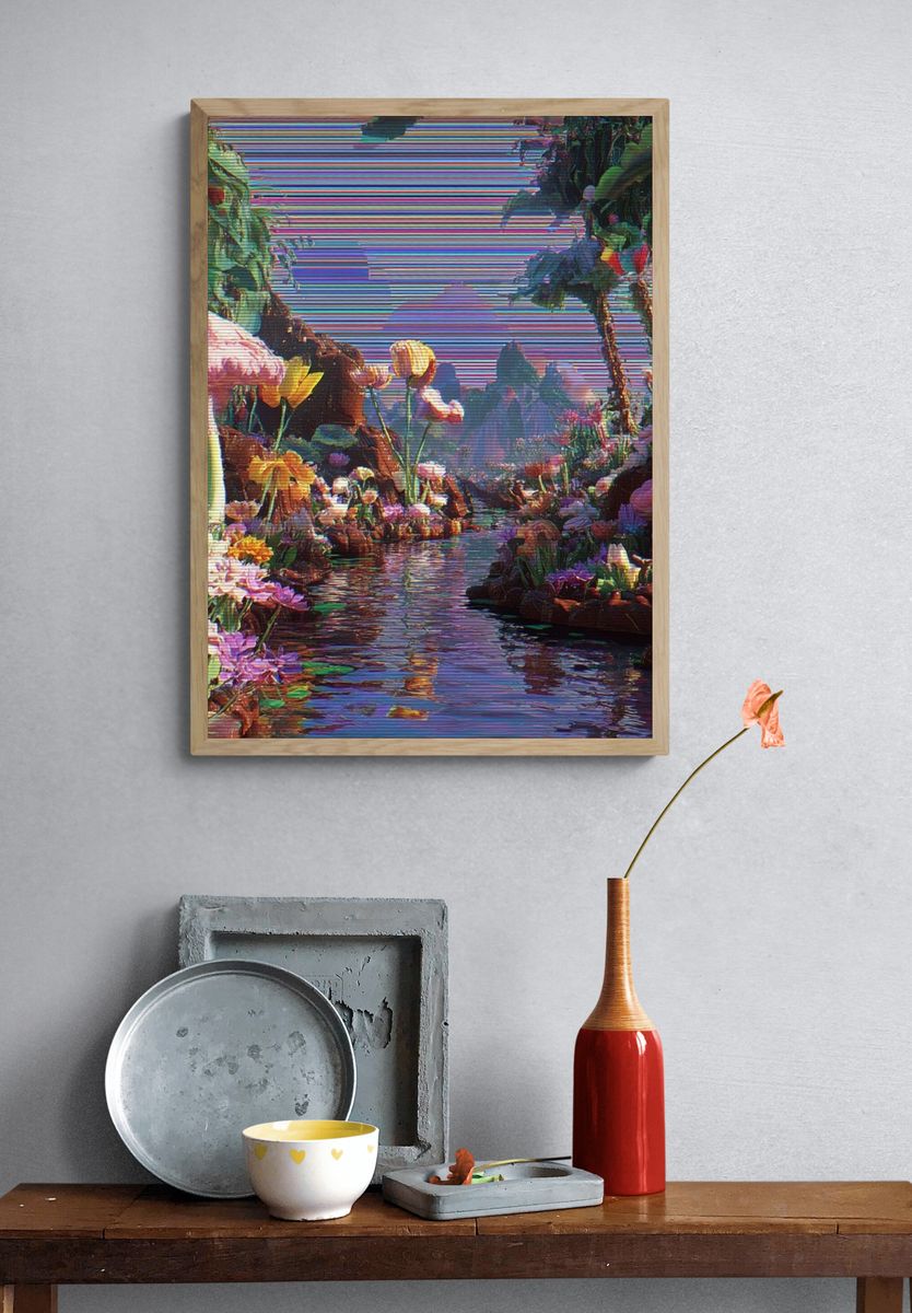 Surreal Floral River Digital-Art Poster. — room view 3