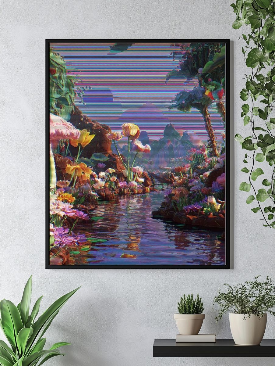 Surreal Floral River Digital-Art Poster. — room view 4