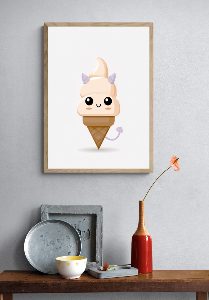 Cute Devil Ice Cream Cartoon Poster. — room view 3
