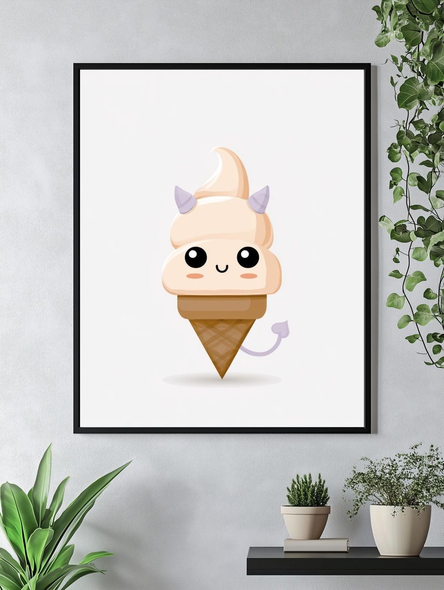 Cute Devil Ice Cream Cartoon Poster. — room view 4