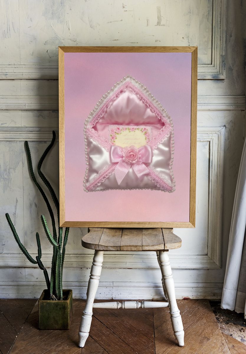 Pink Satin Envelope Illustration Print. room preview