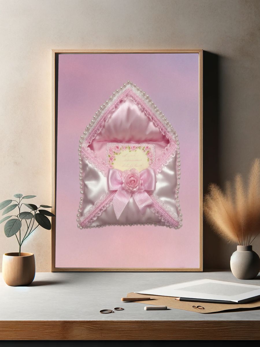 Pink Satin Envelope Illustration Print. — room view 2