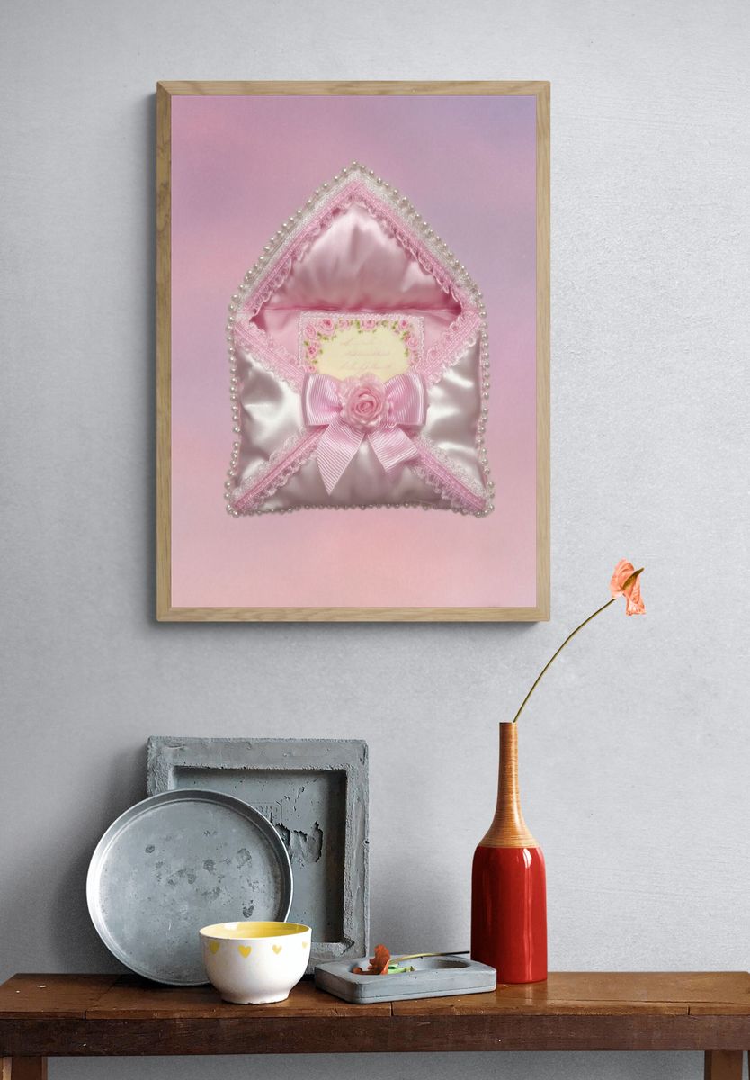 Pink Satin Envelope Illustration Print. — room view 3