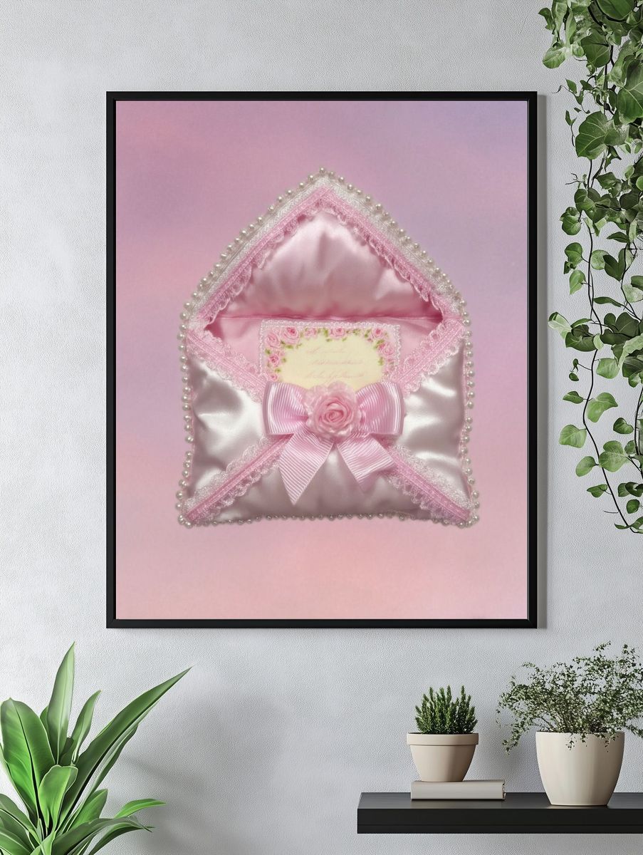 Pink Satin Envelope Illustration Print. — room view 4