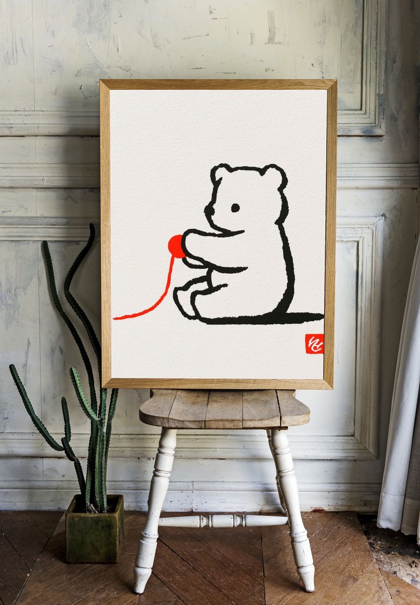Bear with Red Balloon Print. room preview