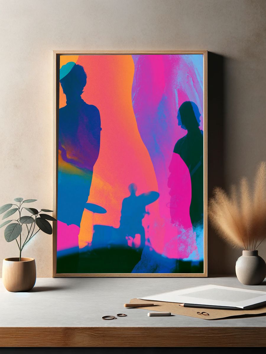 Neon Band Silhouettes Illustration Poster. — room view 2
