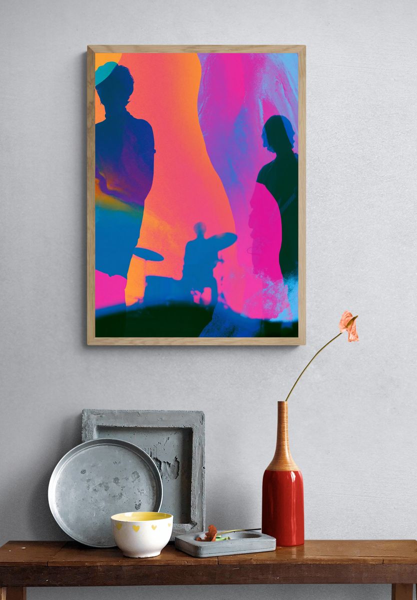 Neon Band Silhouettes Illustration Poster. — room view 3