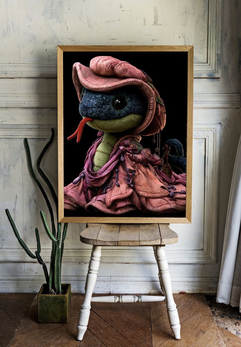 Whimsical Frog Portrait Illustration Poster. room preview