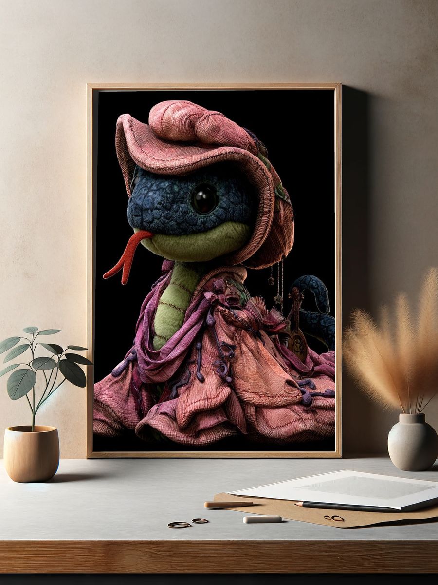 Whimsical Frog Portrait Illustration Poster. — room view 2