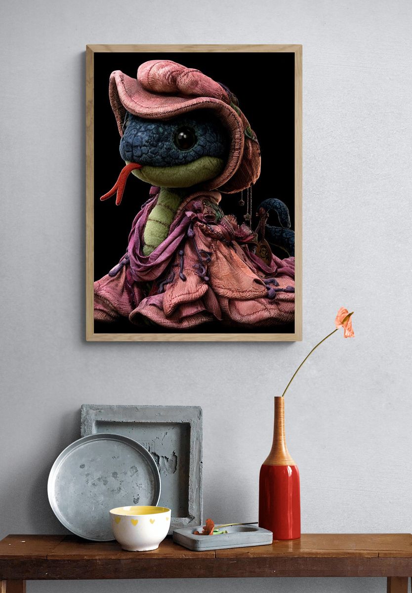 Whimsical Frog Portrait Illustration Poster. — room view 3
