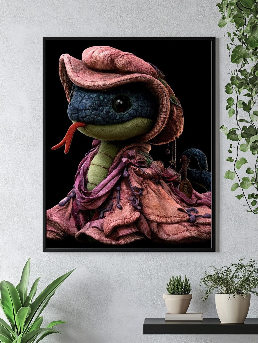 Whimsical Frog Portrait Illustration Poster. — room view 4
