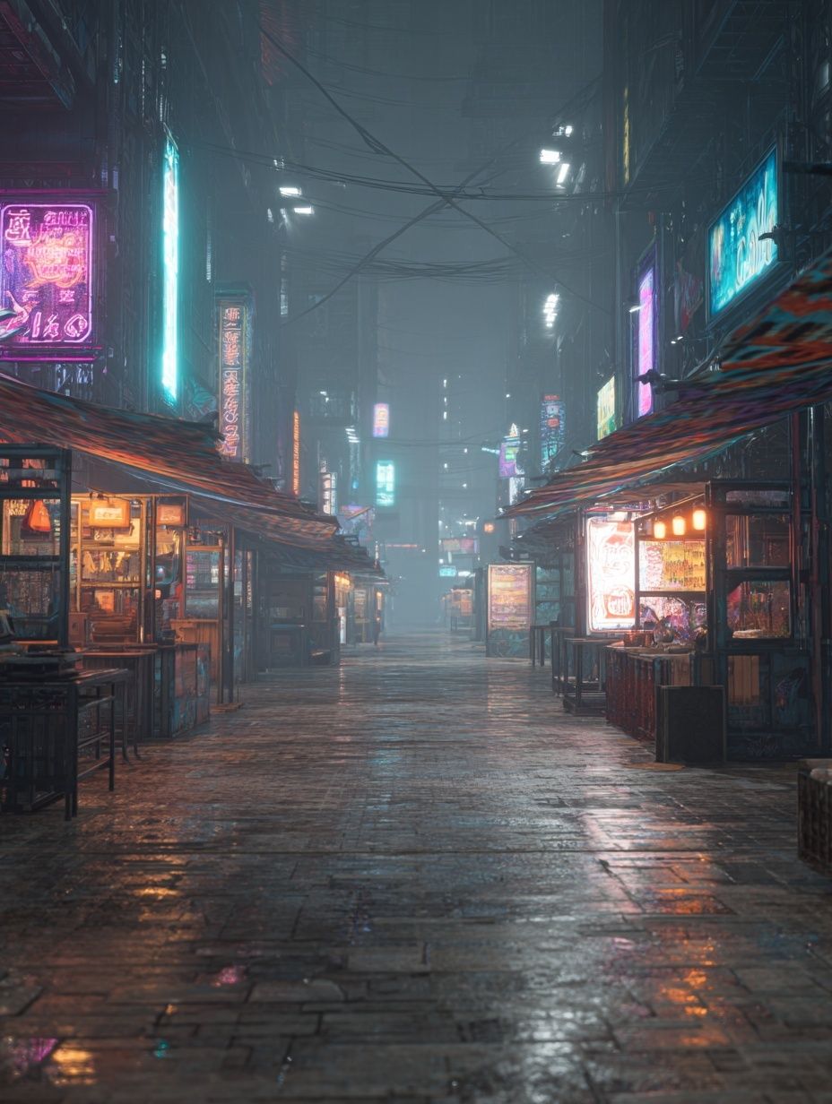 Neon Alley Rainy Night Poster. poster detail