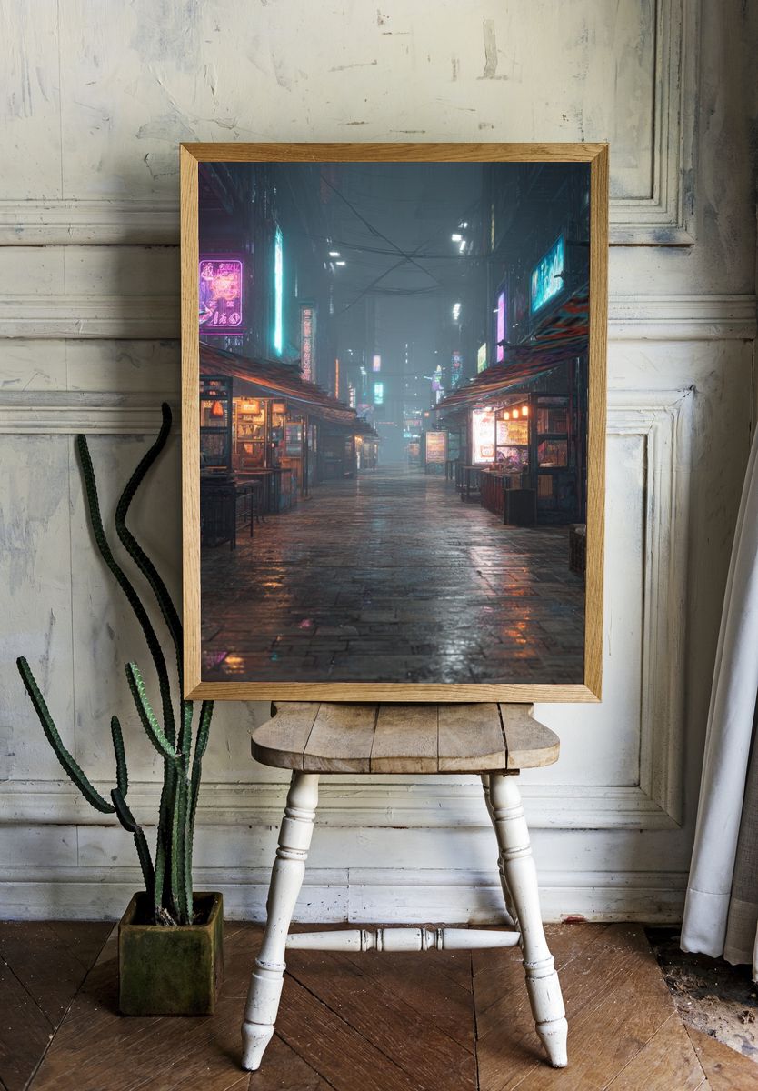 Neon Alley Rainy Night Poster. — room view 1
