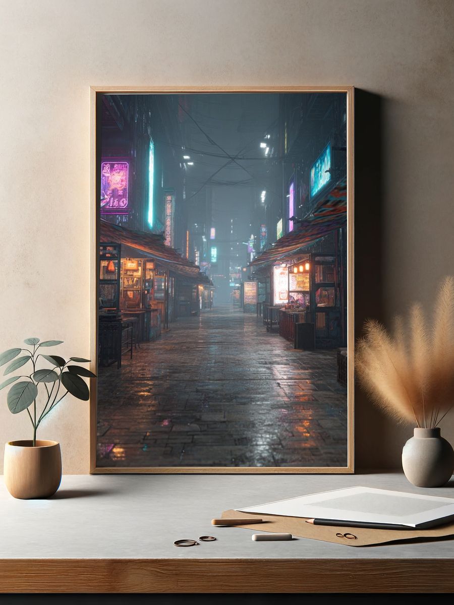 Neon Alley Rainy Night Poster. — room view 2