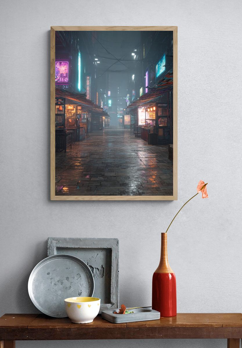 Neon Alley Rainy Night Poster. — room view 3