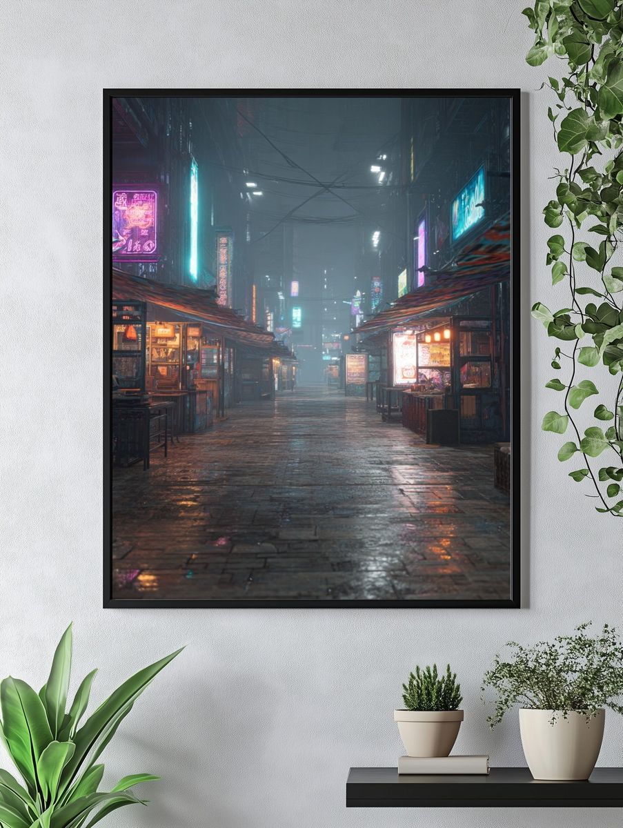 Neon Alley Rainy Night Poster. — room view 4