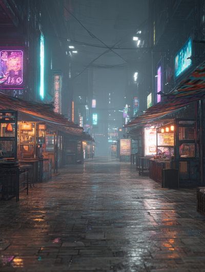 Neon Alley Rainy Night Poster. poster print