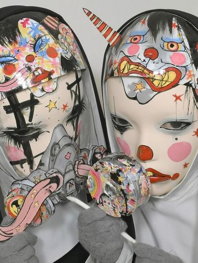 Surreal Clown Masks Illustration Poster.