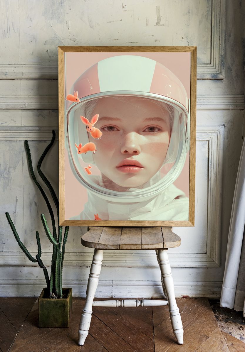 Astronaut Girl Surreal Print. room preview