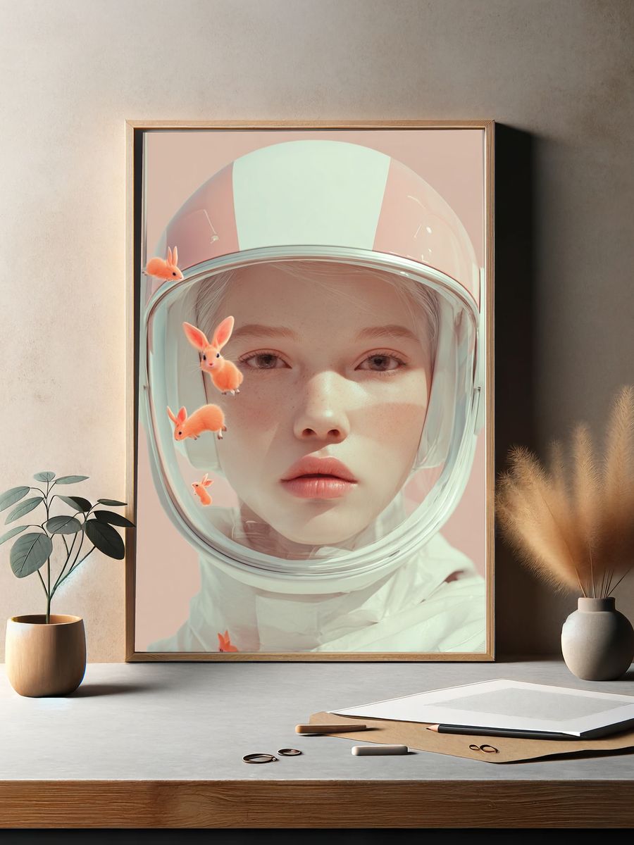 Astronaut Girl Surreal Print. — room view 2