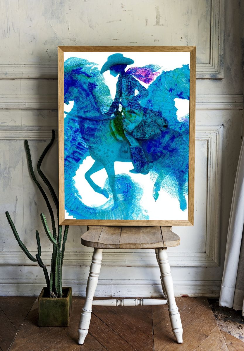Blue Cowboy Horse Print. room preview