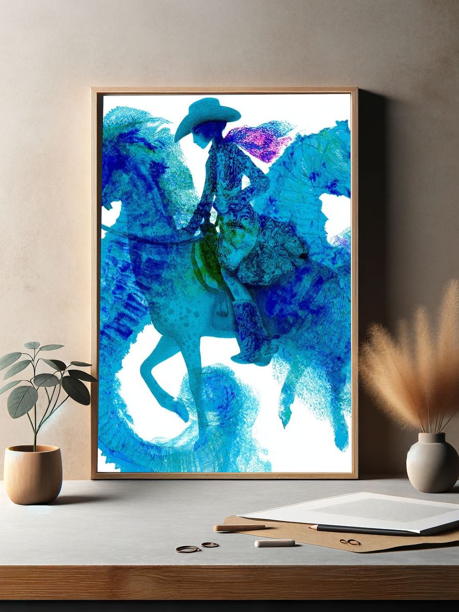 Blue Cowboy Horse Print. — room view 2