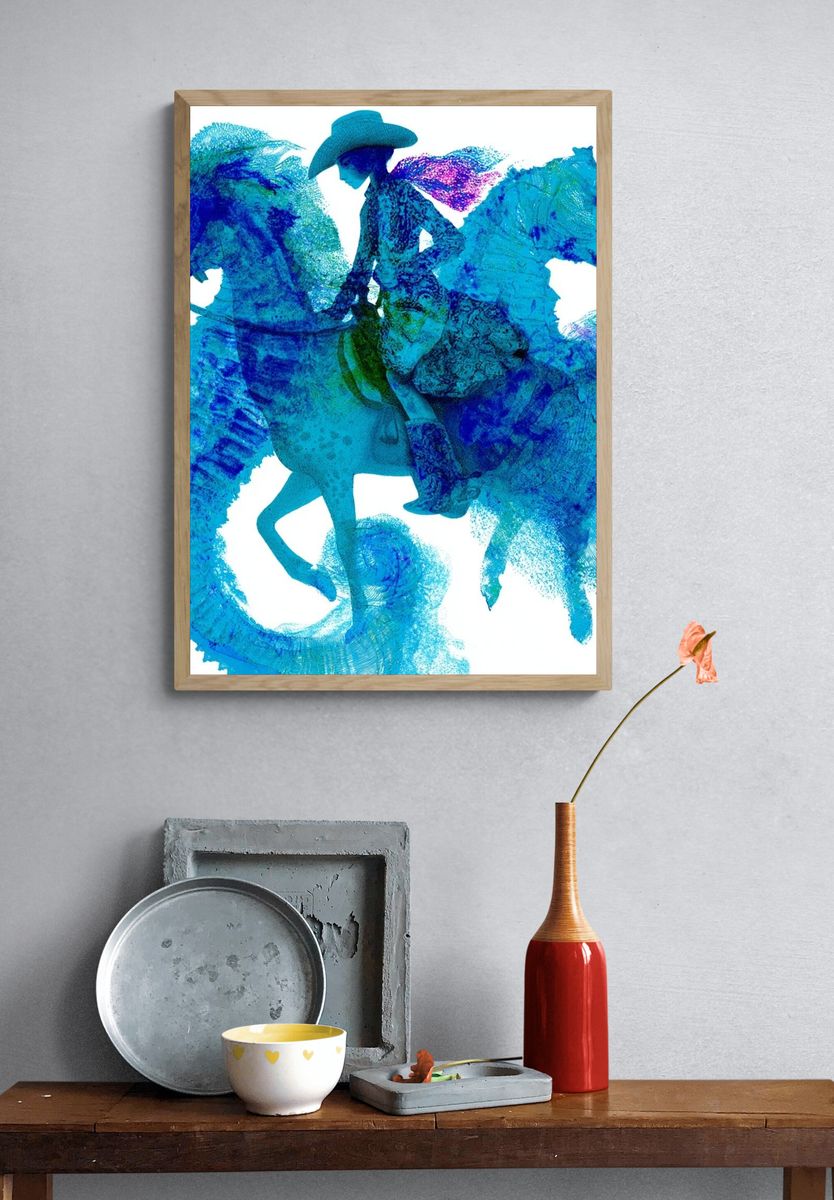 Blue Cowboy Horse Print. — room view 3