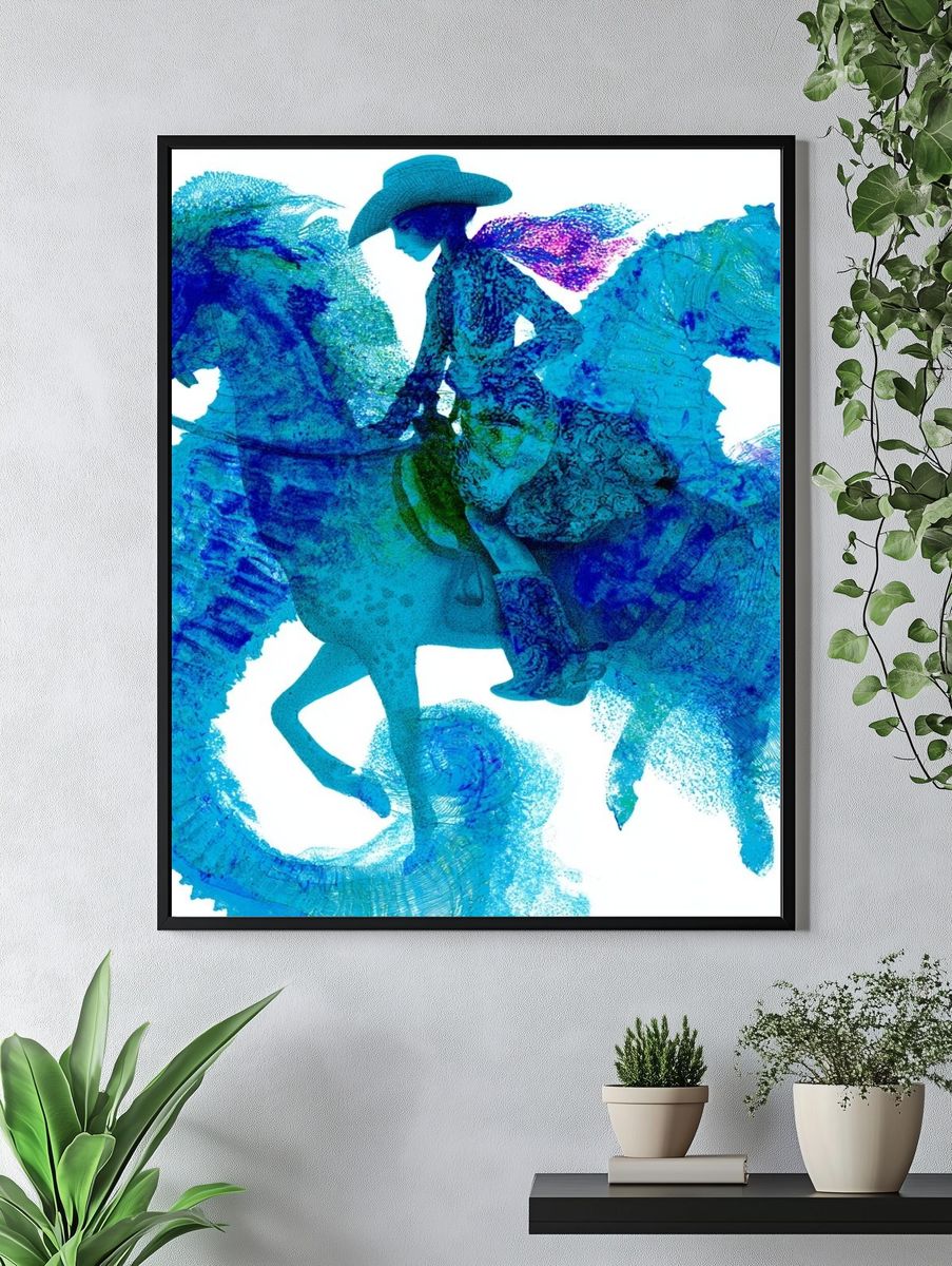 Blue Cowboy Horse Print. — room view 4
