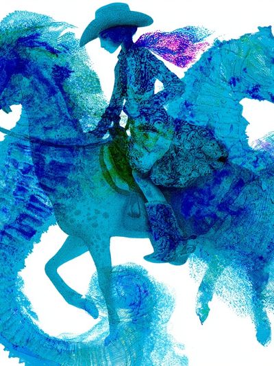 Blue Cowboy Horse Print.