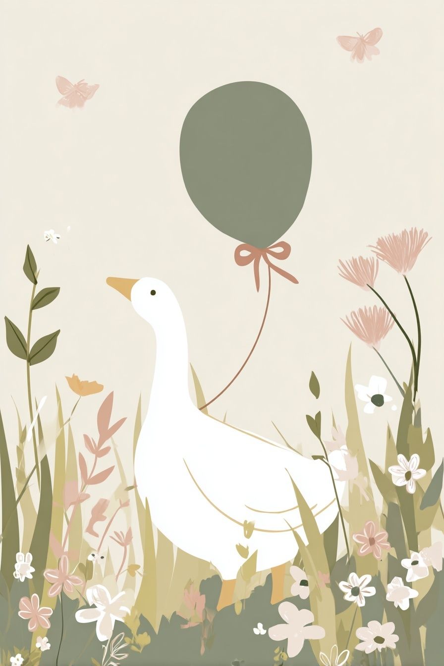 Duck in Meadow Illustration Poster. poster detail