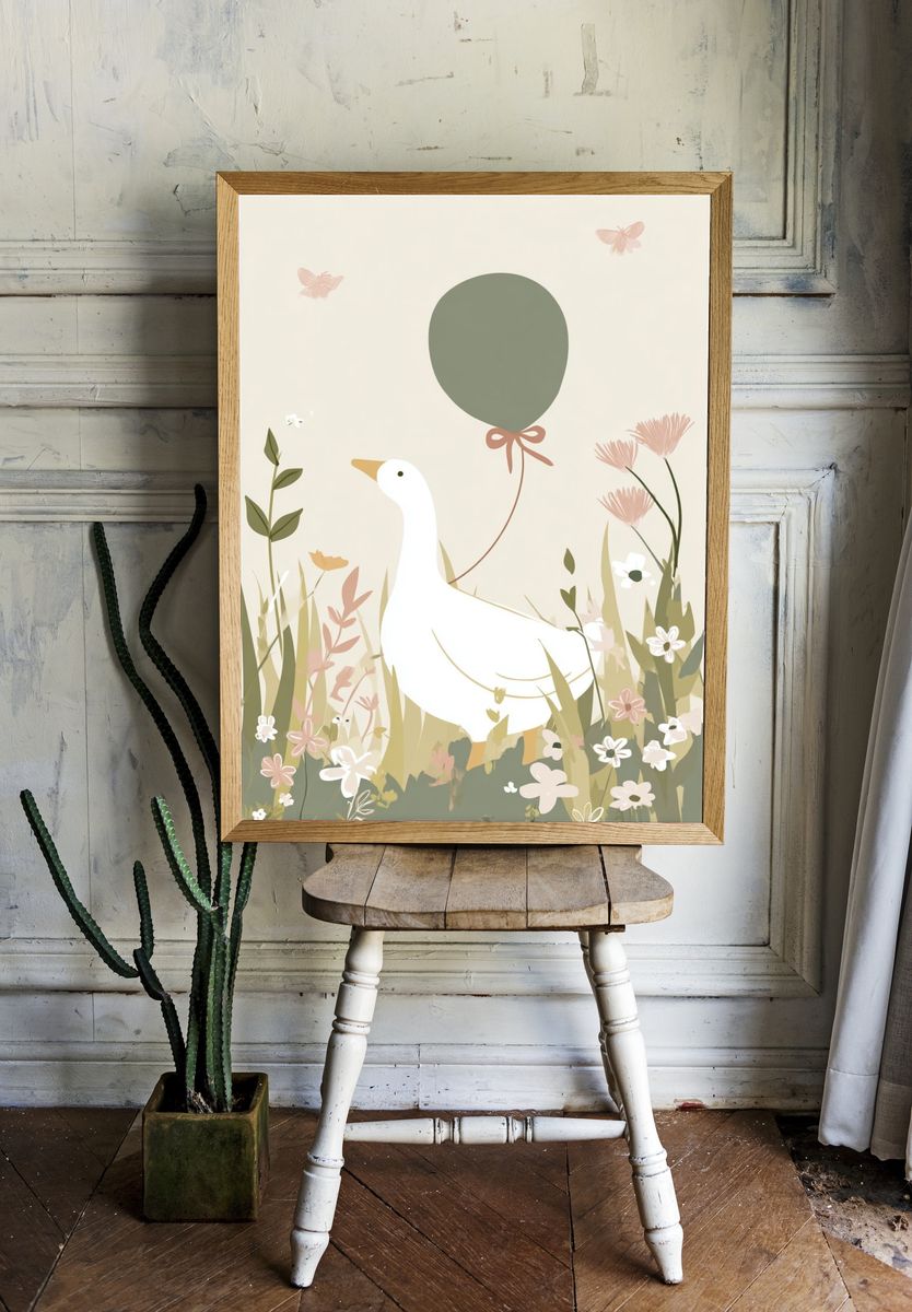 Duck in Meadow Illustration Poster. — room view 1