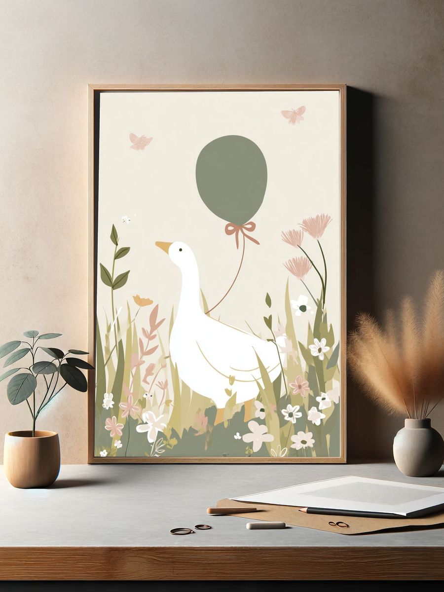 Duck in Meadow Illustration Poster. — room view 2