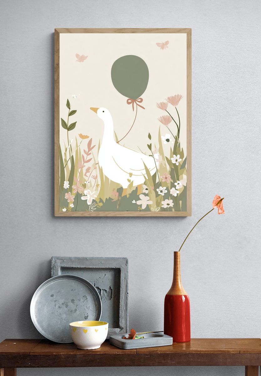 Duck in Meadow Illustration Poster. — room view 3