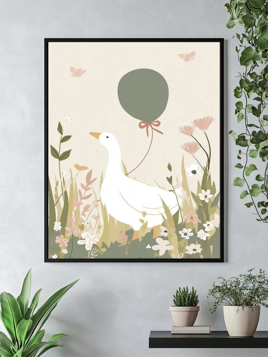 Duck in Meadow Illustration Poster. — room view 4
