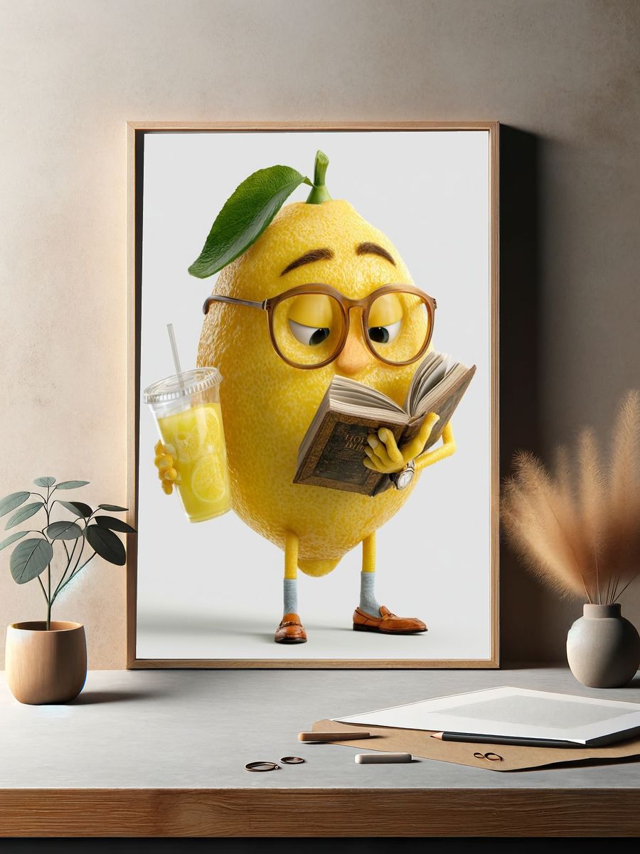 Reading Lemon Character Illustration Poster. — room view 2