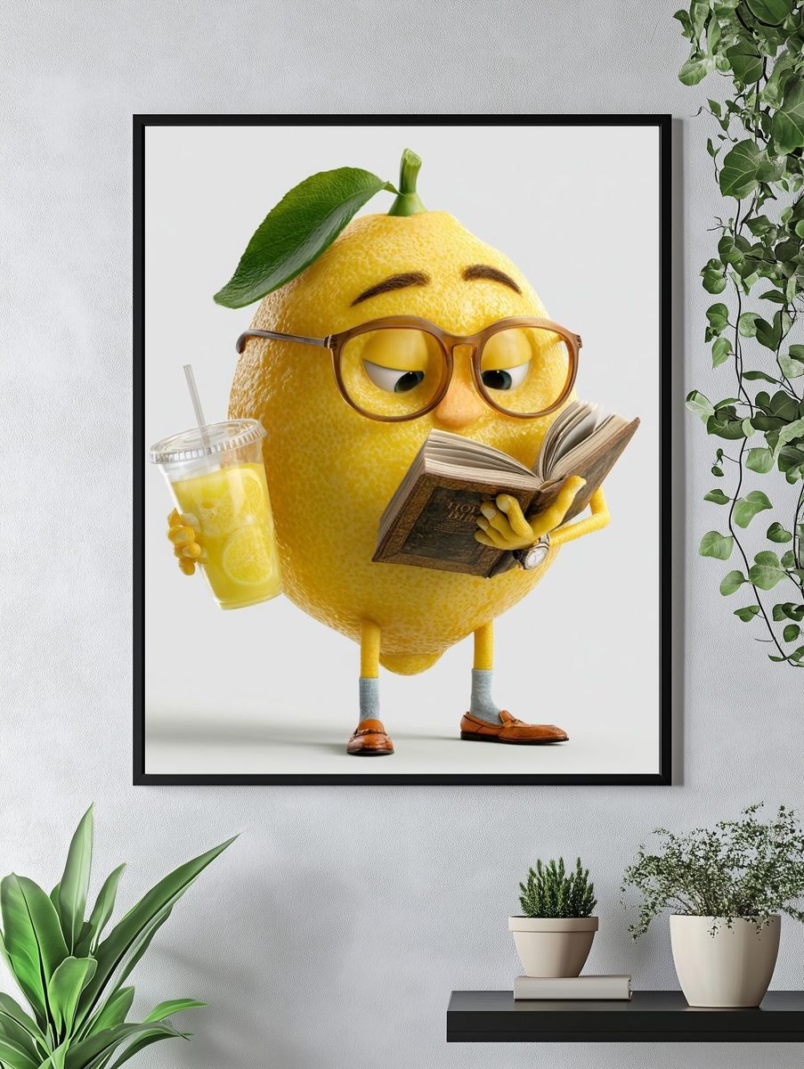 Reading Lemon Character Illustration Poster. — room view 4