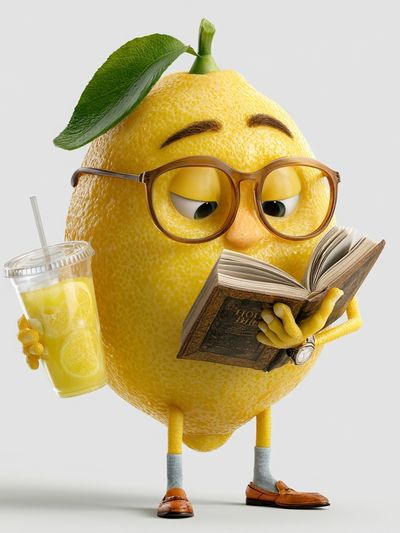 Reading Lemon Character Illustration Poster. poster
