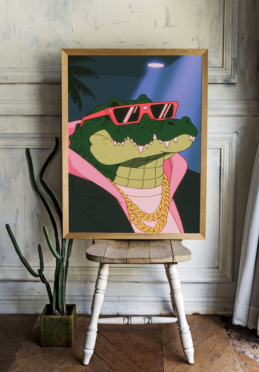 Crocodile in Shades Cartoon Poster. room preview