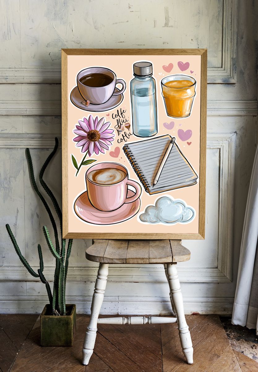 Coffee & Notes Illustration Poster. — room view 1