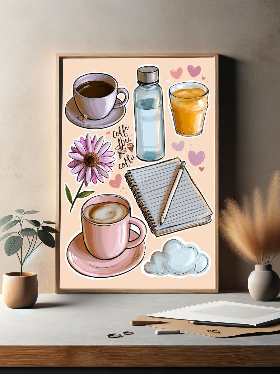 Coffee & Notes Illustration Poster. — room view 2