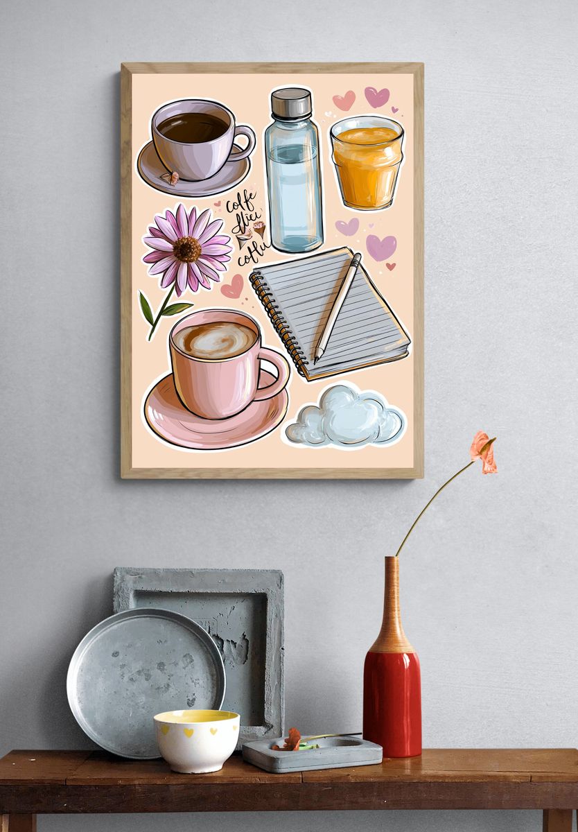 Coffee & Notes Illustration Poster. — room view 3