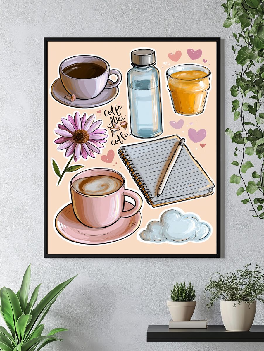 Coffee & Notes Illustration Poster. — room view 4