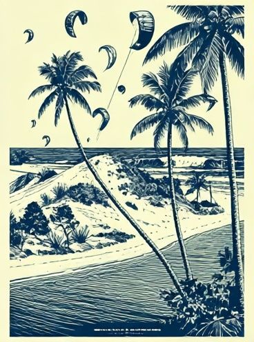 Tropical Kite Beach Illustration Poster. poster — illustration art