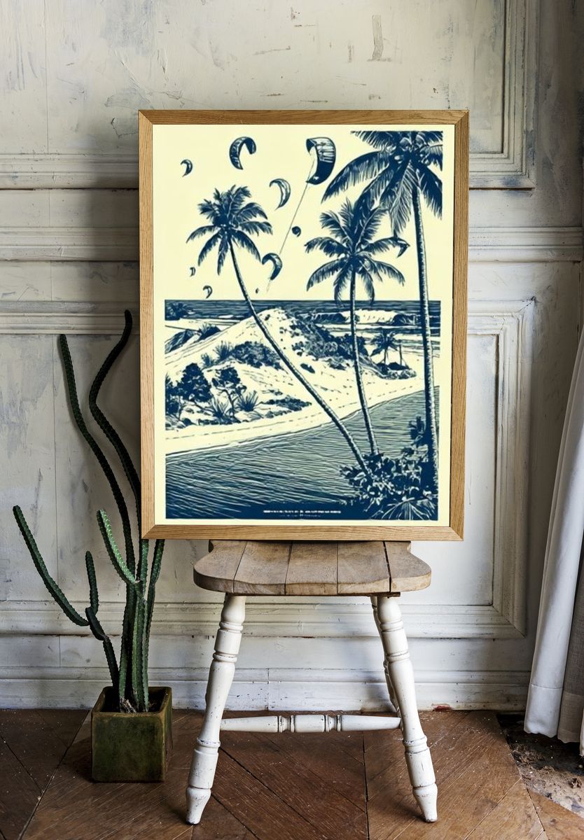 Tropical Kite Beach Illustration Poster. room preview
