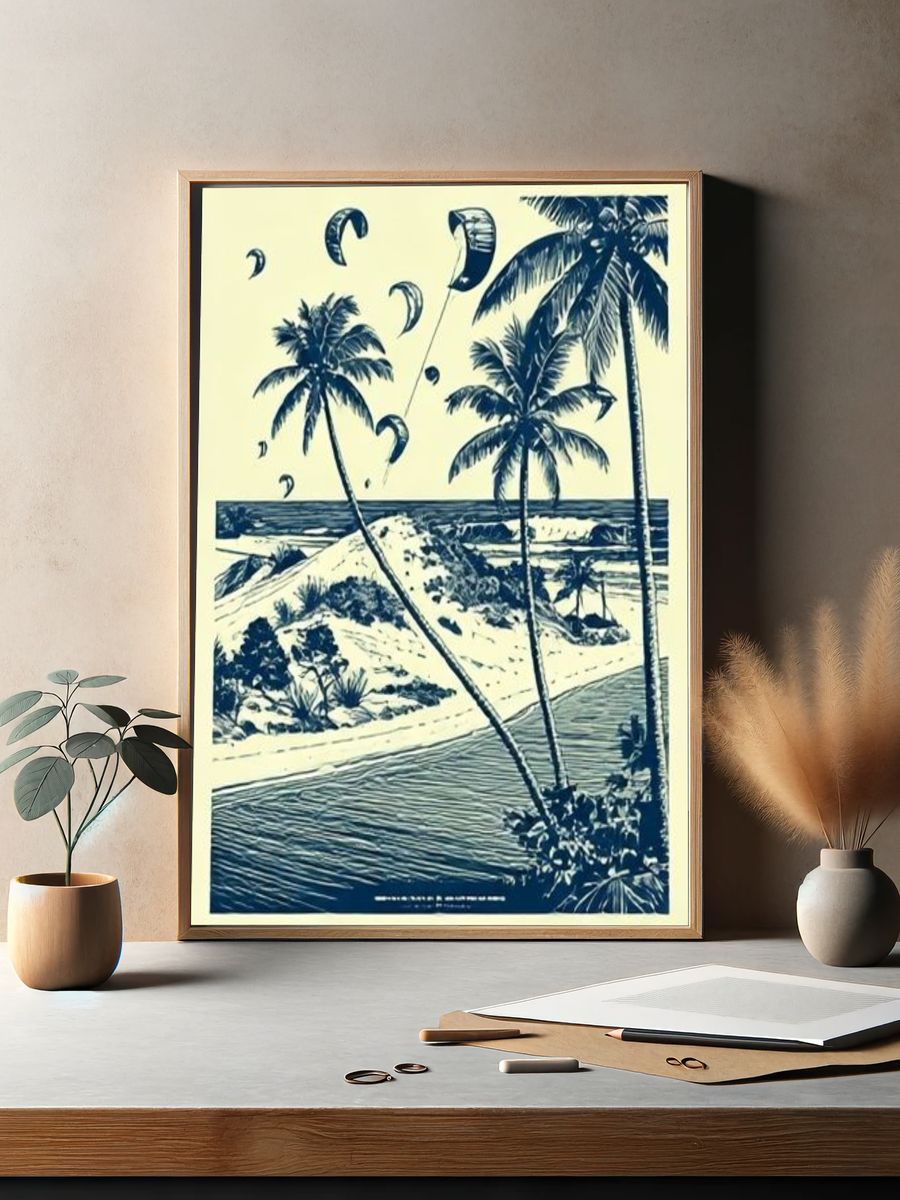 Tropical Kite Beach Illustration Poster. — room view 2